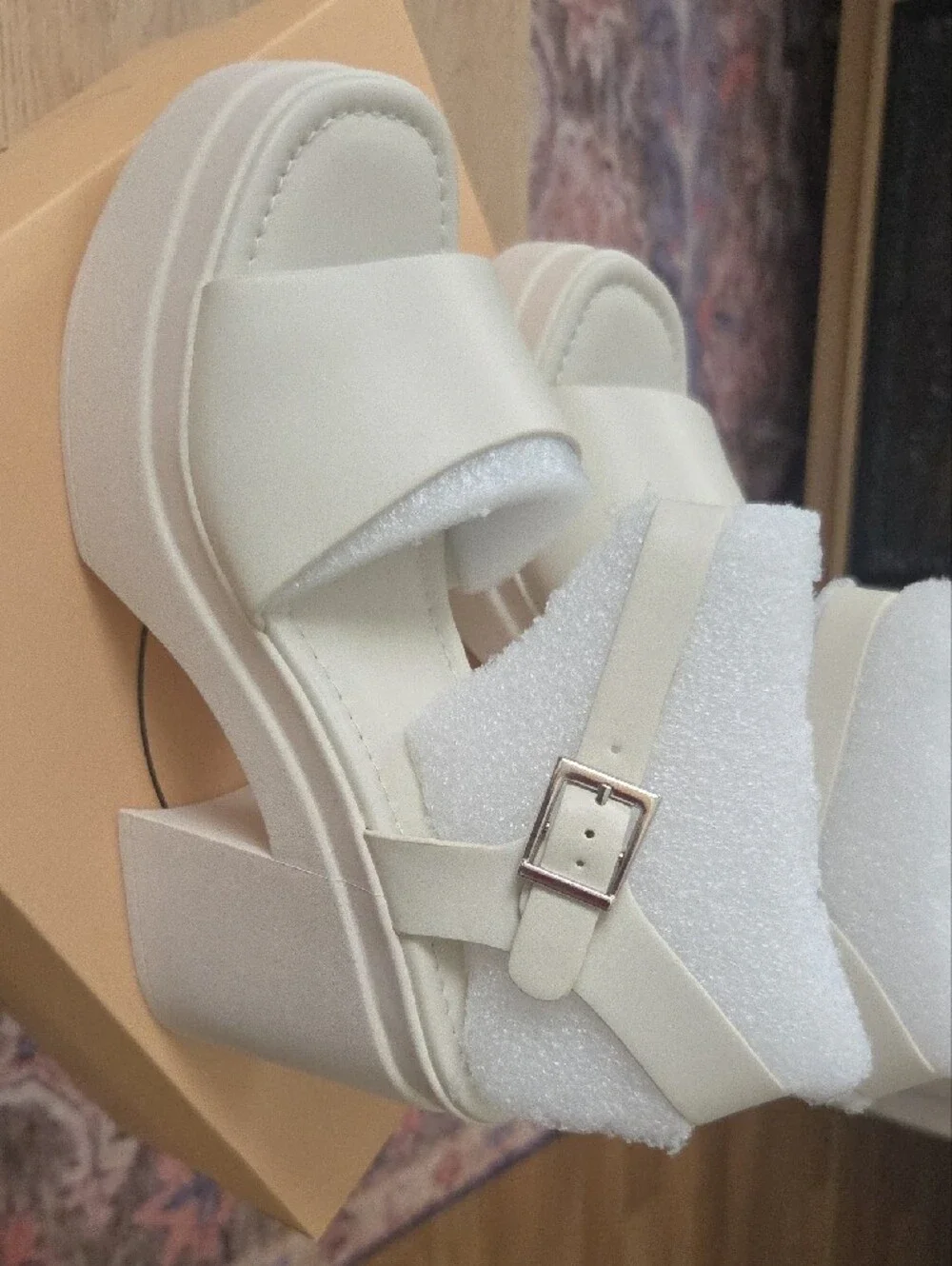 Soda Bone Chunky Platform Block Heel Sandals - Bone